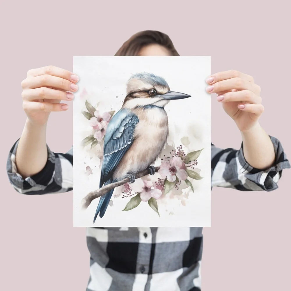 Watercolor Kookaburra Bird Portrait Wall Art Illustration Print Unframed - Picture 5 of 15
